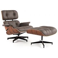 кресло eames style lounge chair кожа коричневое в Барнауле