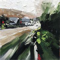 картина маслом зеленая улица в Барнауле