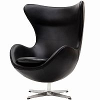 кресло с подлокотниками arne jacobsen style egg chair черное в Барнауле