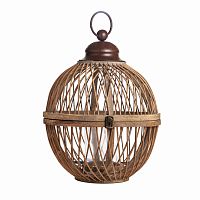 подсвечник-фонарь круглый деревянный большой со стеклом bamboo, 40 см в Барнауле